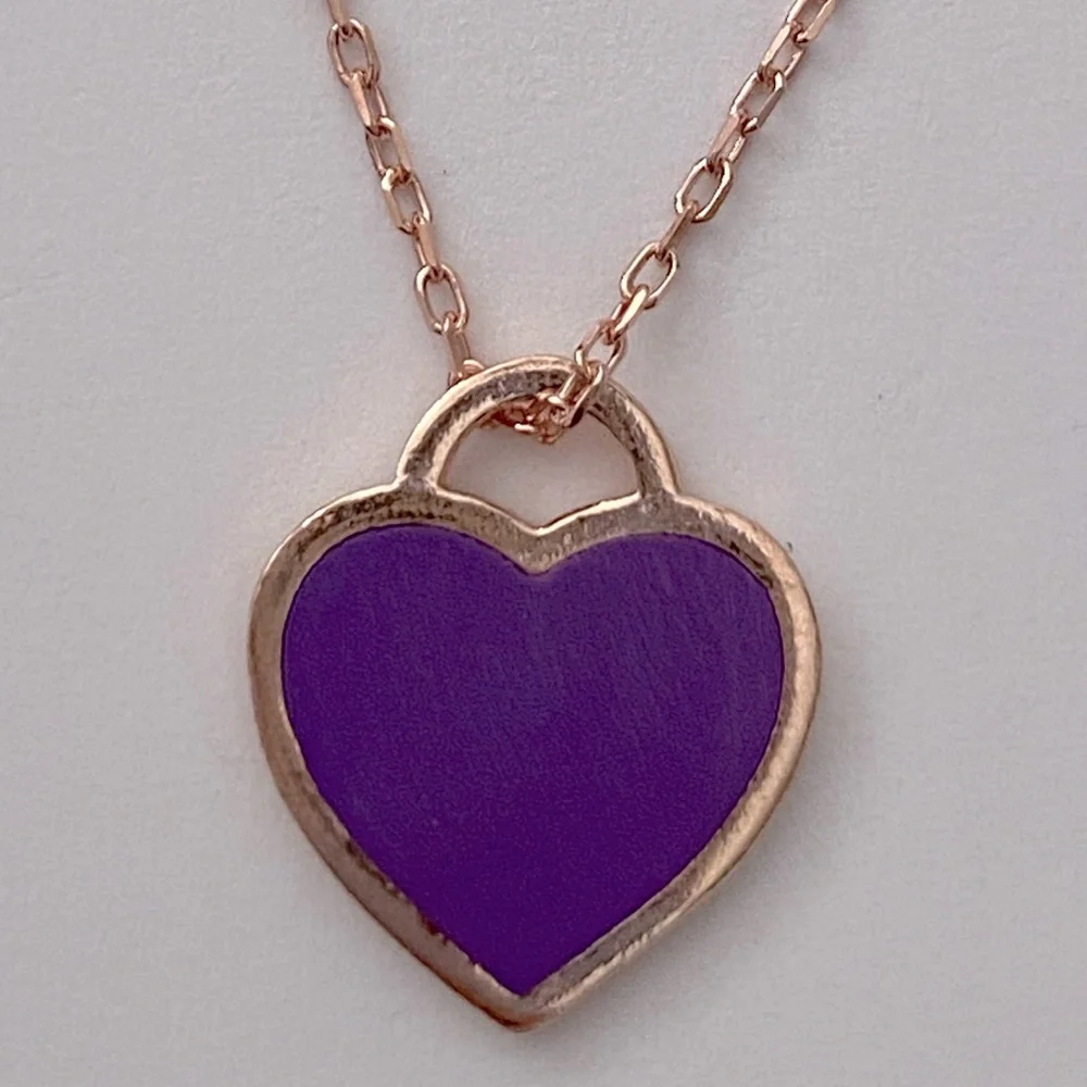 925 Silver purple enamel heart love necklace
